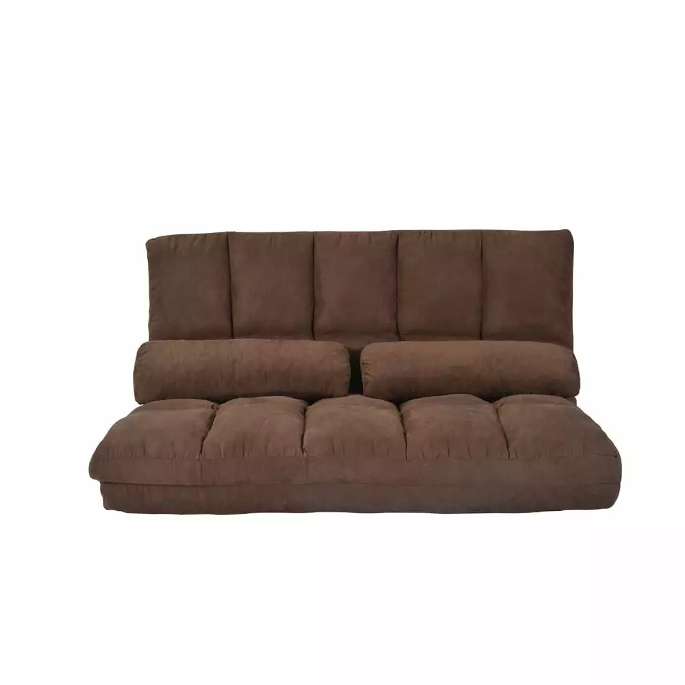 Zeni Double Chaise Lounge Sofa Floor Couch Two Pillows - Brown