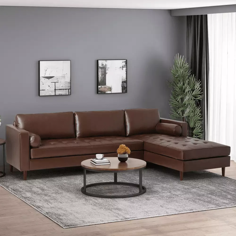 Canddidliike Light Brown Chaise Sectional Rolled Accent Pillows 4-Seat 4-Pack
