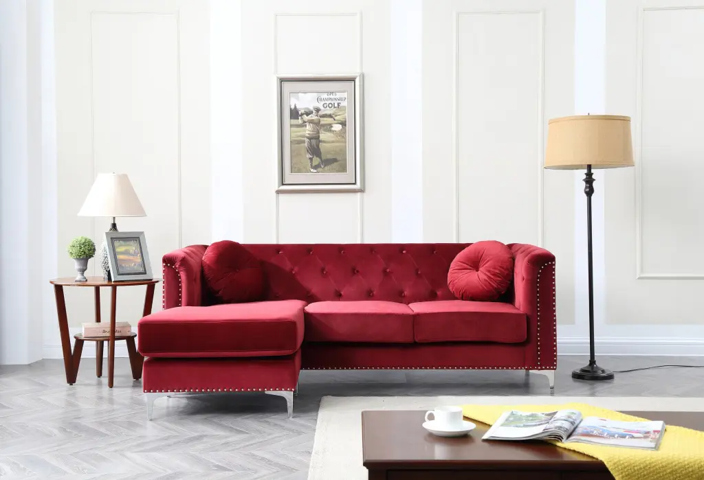 Pompano G789B Sofa Chaise 3 Boxes Burgundy Velvet Wood Frame glory furniture