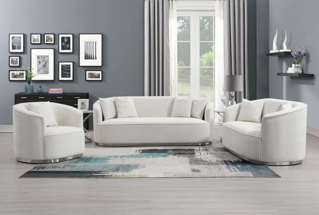 Odette Sofa 4 Pillows Beige Chenille Fabric Living Room Comfort acme onsite store