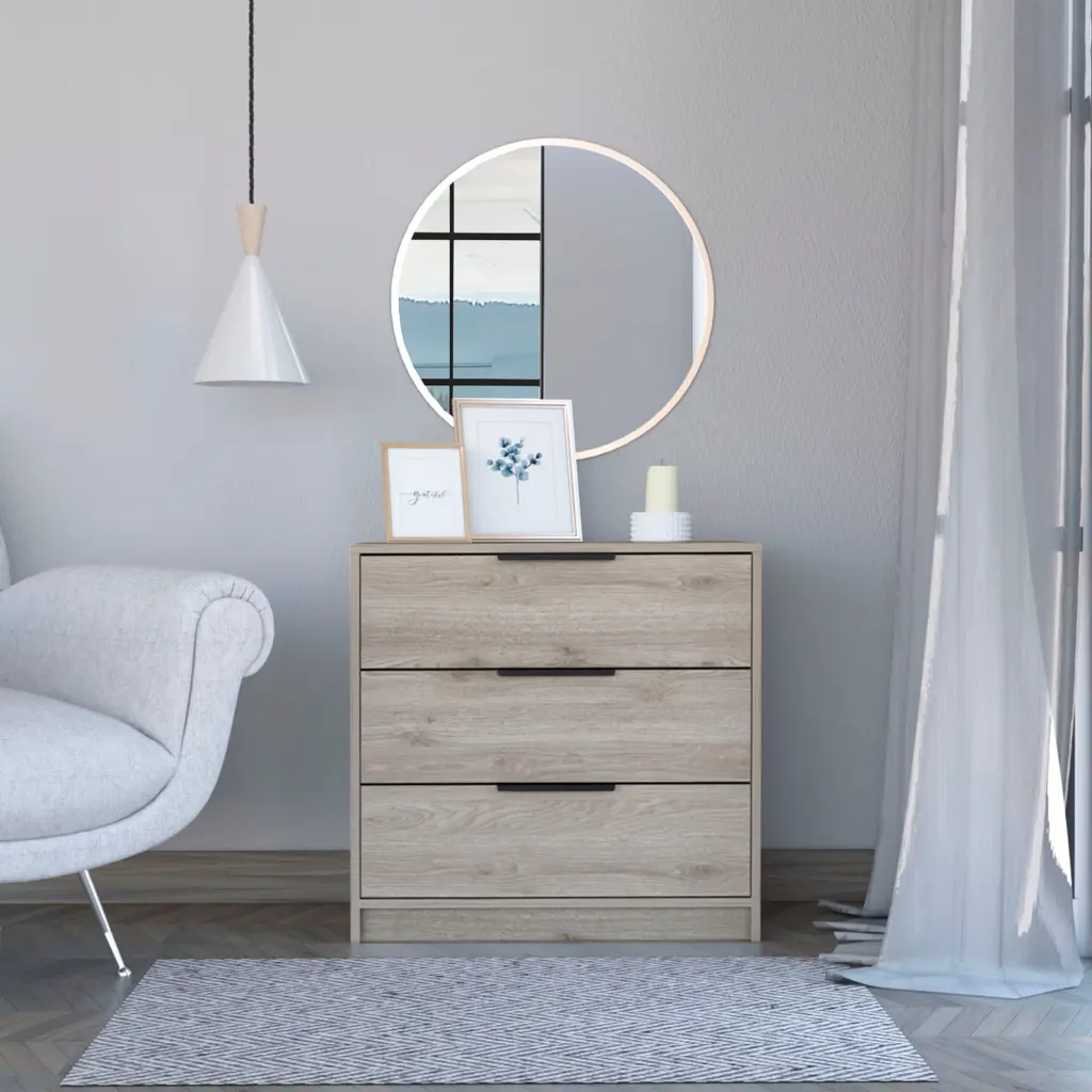Kaia 3 Drawers Dresser High Quality Light Gray Top tuhome