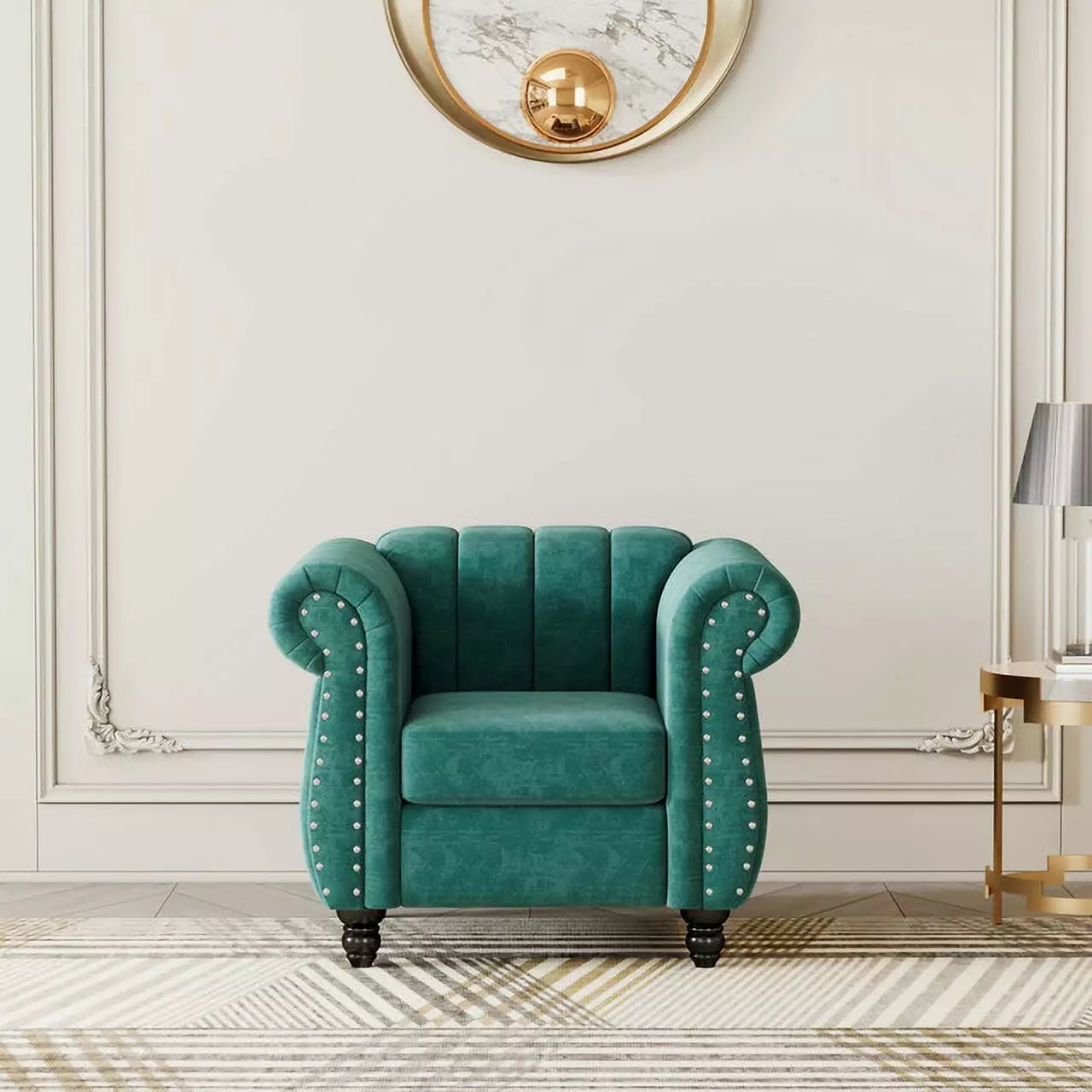 39-inch Green Modern Dutch Fluff Sofa Elegant Chesterfield Design Button Tufts Robust Wooden Frame Compact Cozy Spaces Ponnky