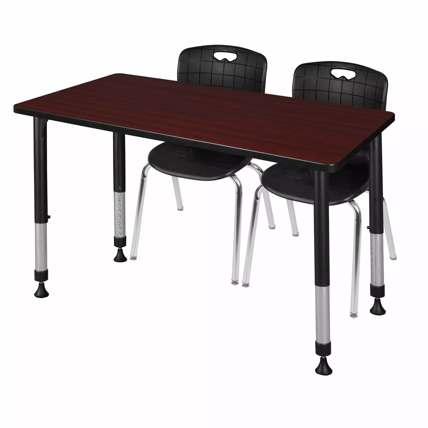 Regency 48x24 Kee Height Adjustable Classroom Table Mahogany 2 Andy Stack Chairs Black