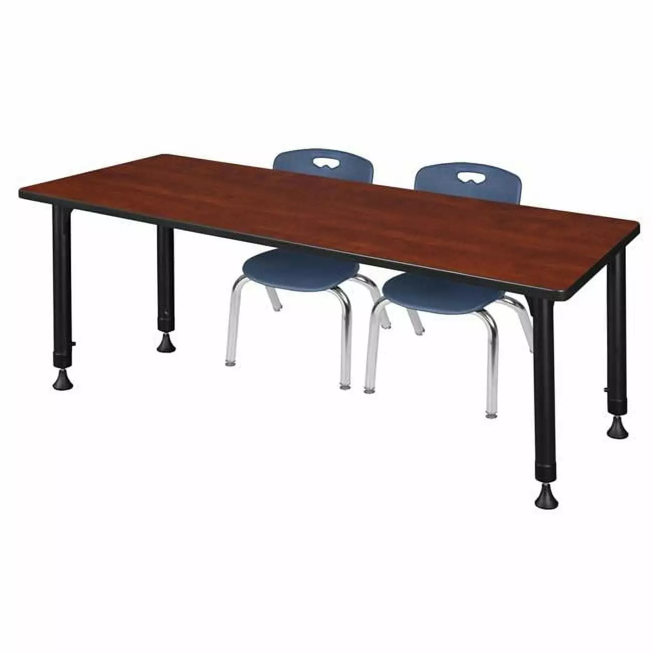 Regency Kee 66 x 24 Height Adjustable Classroom Table Cherry & 2 Andy 12- Stack Chairs Navy Blue