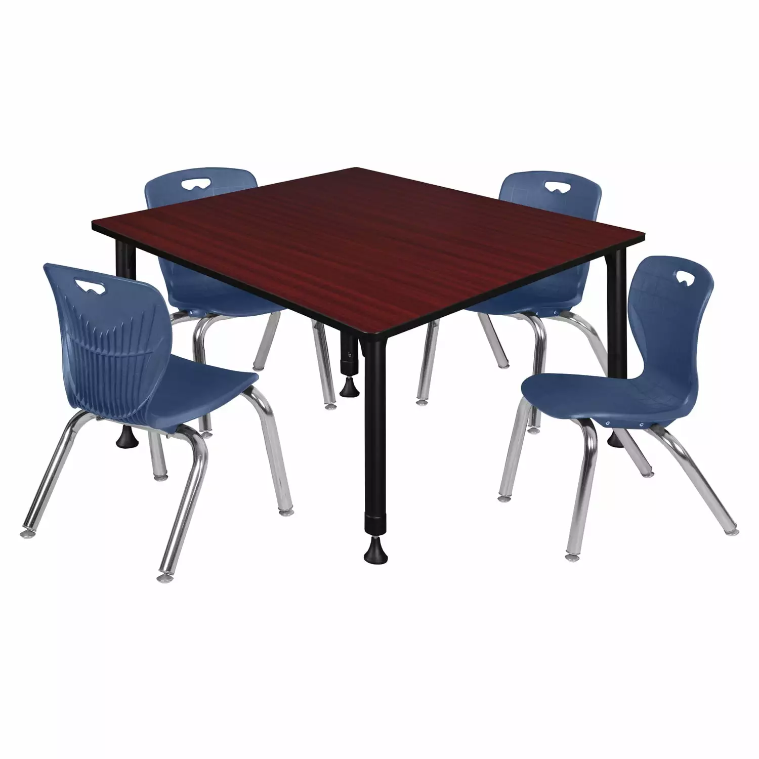 Regency Kee 48 Square Height Adjustable Classroom Table Navy Blue Chairs