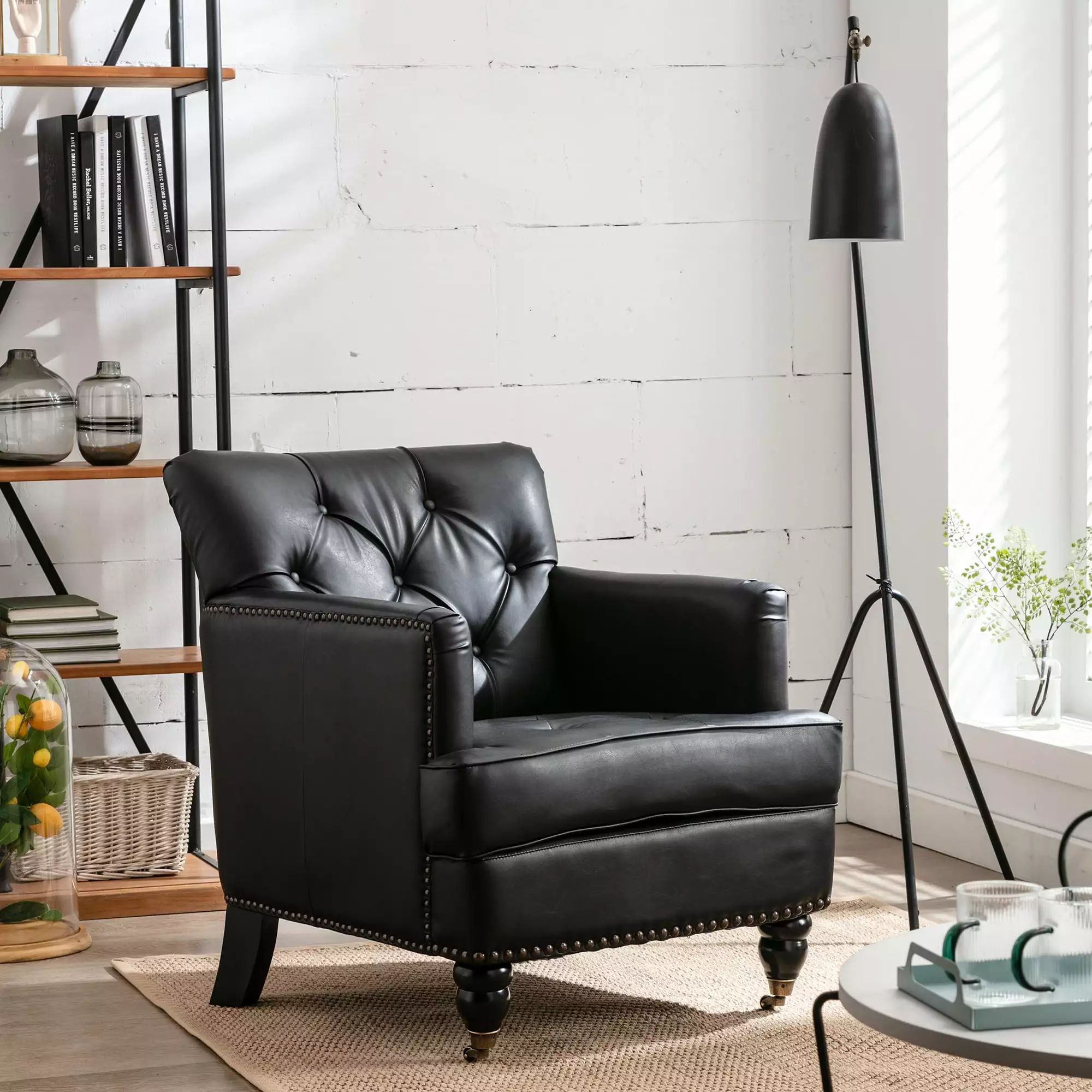 PU Leather Club Chair Black Recliner Chair Living Room Comfort and Style LUXMOD