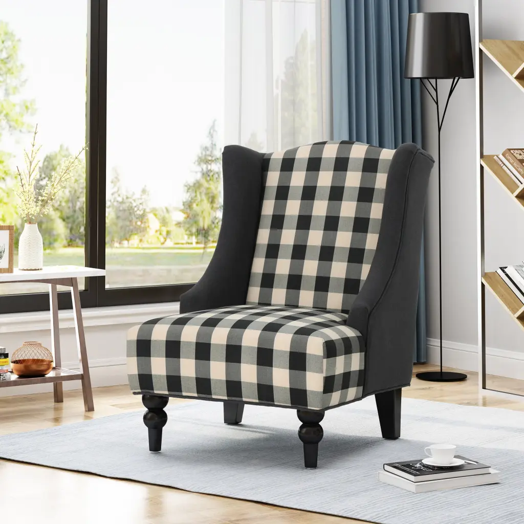 Toddman Hi Back Club Chair High Back Fabric Club Chair Black Checker Modern Lounge Chair nh-cozy home