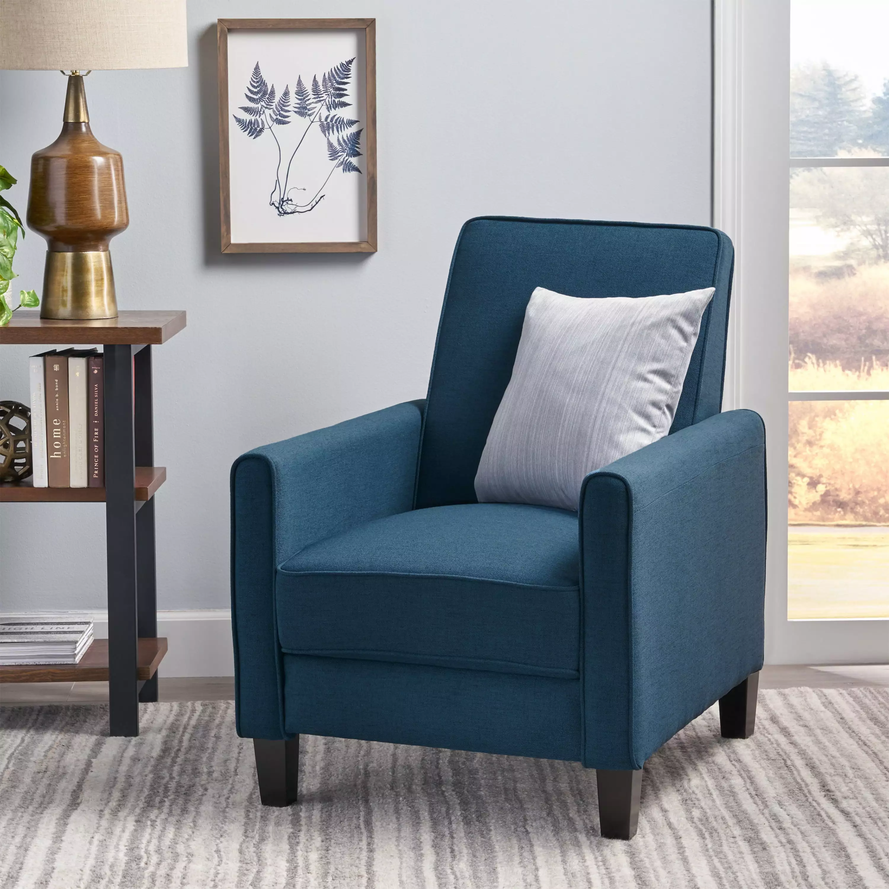 Noble House Darwin Dark Blue Fabric Recliner Club Chair Living Room