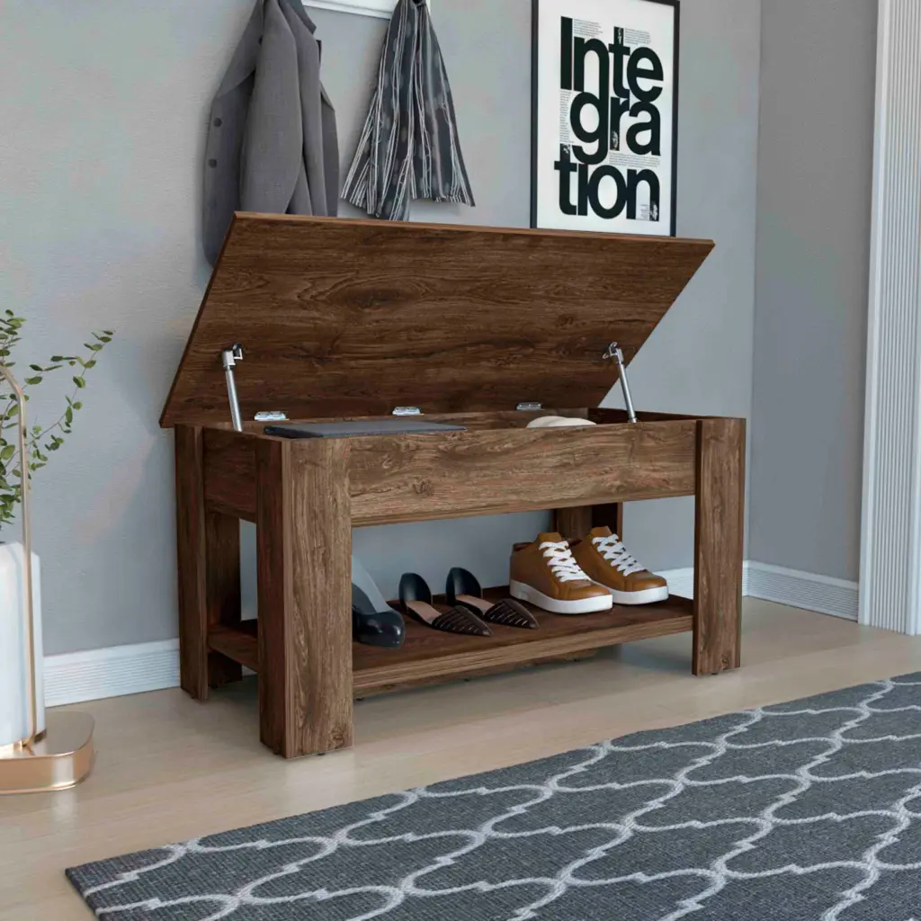 Storage Table Four Legs and Lower Shelf Dark Brown Particle Board depot e-shop