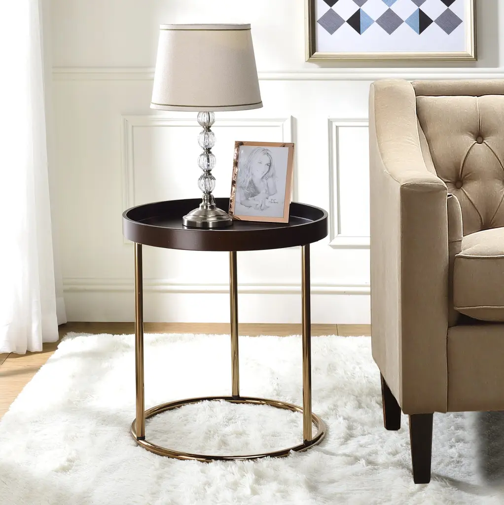 Genoa Round Tray Table Metal Frame Espresso Brown Mdf Metal hz