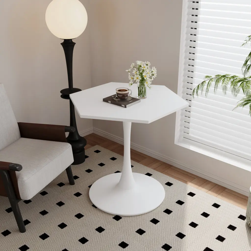 31.50 Inch Modern Hexagonal Coffee Table MDF Table Top and Metal Base rnb