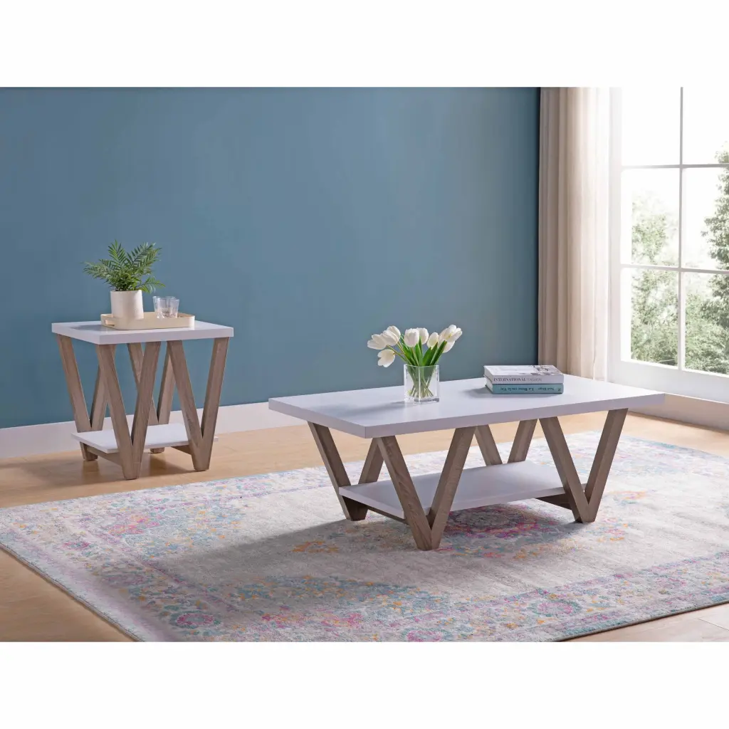 ID USA 223051 X2 Coffee End Table 2pc White Dark Taupe id international- inc.
