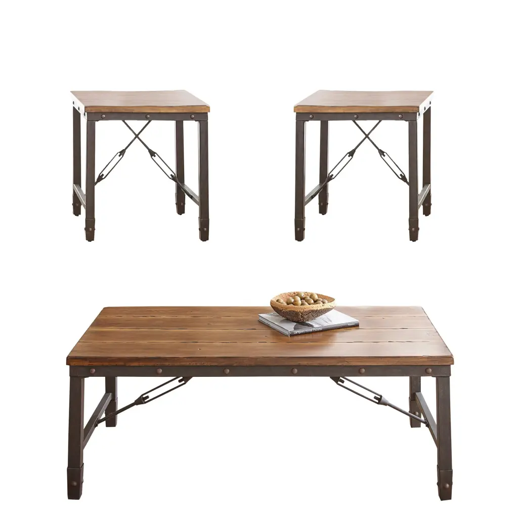 Ashford 3 Piece Occasional Table Set Brown Wood steve silver furniture