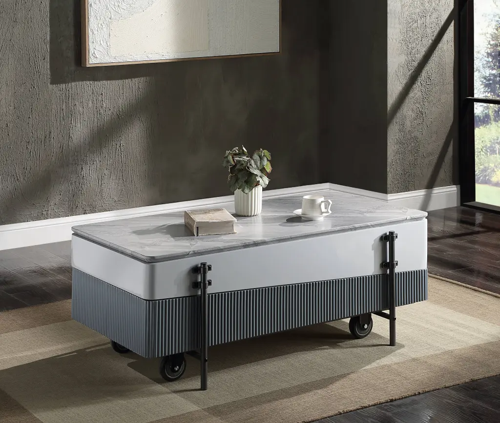 Wilkins Coffee Table Lift Top White Gray High Gloss Finish acme onsite store