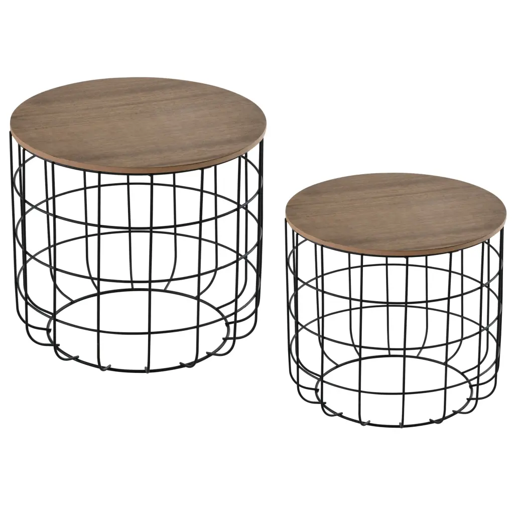 Homcom Round Coffee Table Set 2, Industrial End Tables Extra Storage aosom business