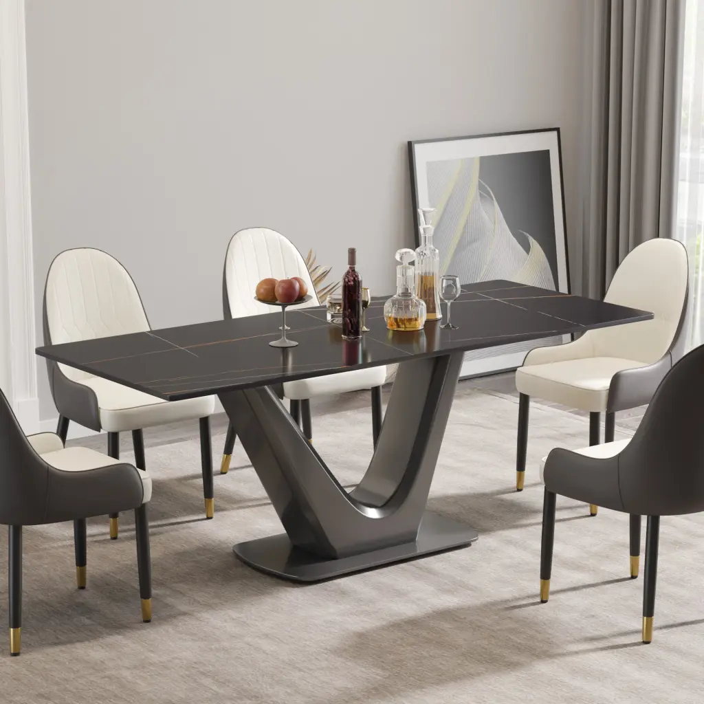 78.74 Inch Modern Artificial Stone Black Panel Gray Coffee Table atunus