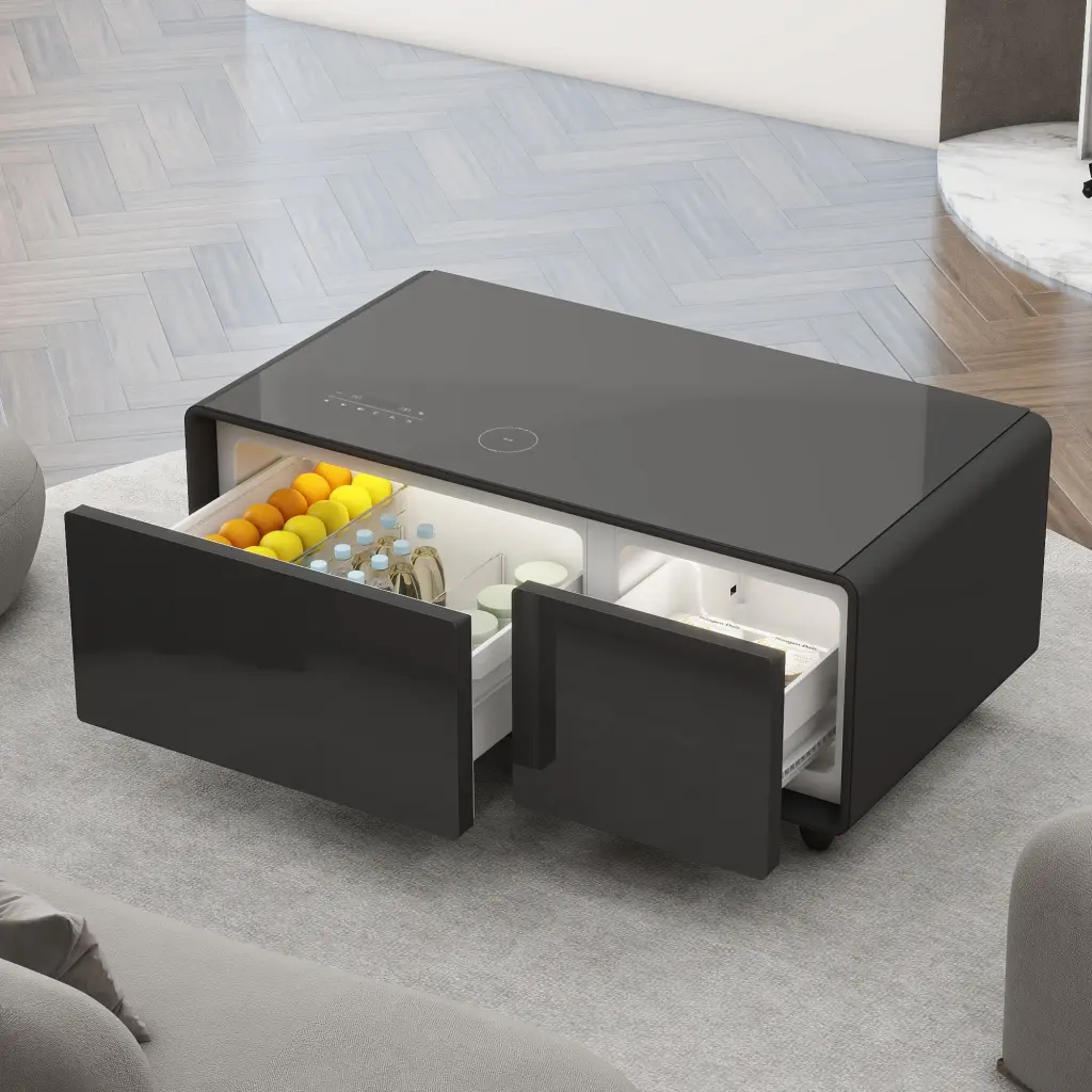 Modern Coffee Table Built- Fridge Bluetooth Speaker Wireless Charging dgvita