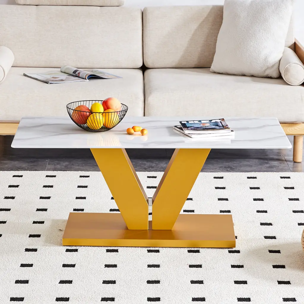 Modern Minimalist Coffee Table Tempered Glass and Stickers Tabletop droom w-1151