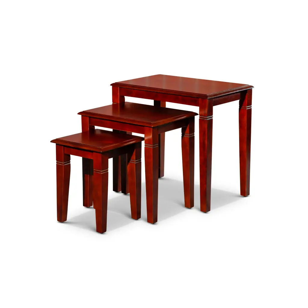 3 Piece Nesting Table Set Cherry Rubber Wood Coffee Side Tables dty home