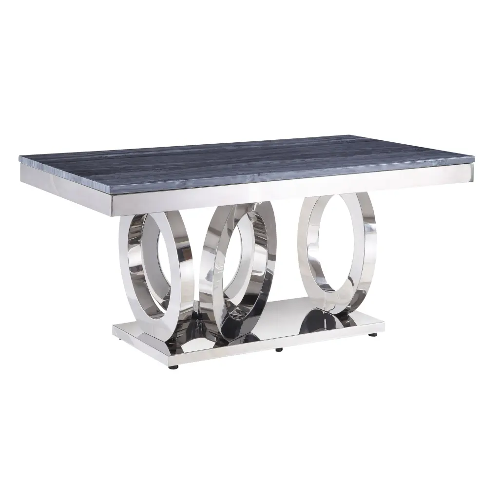 Grey and Silver Rectangle Coffee Table - Artificial Marble Top furniture max