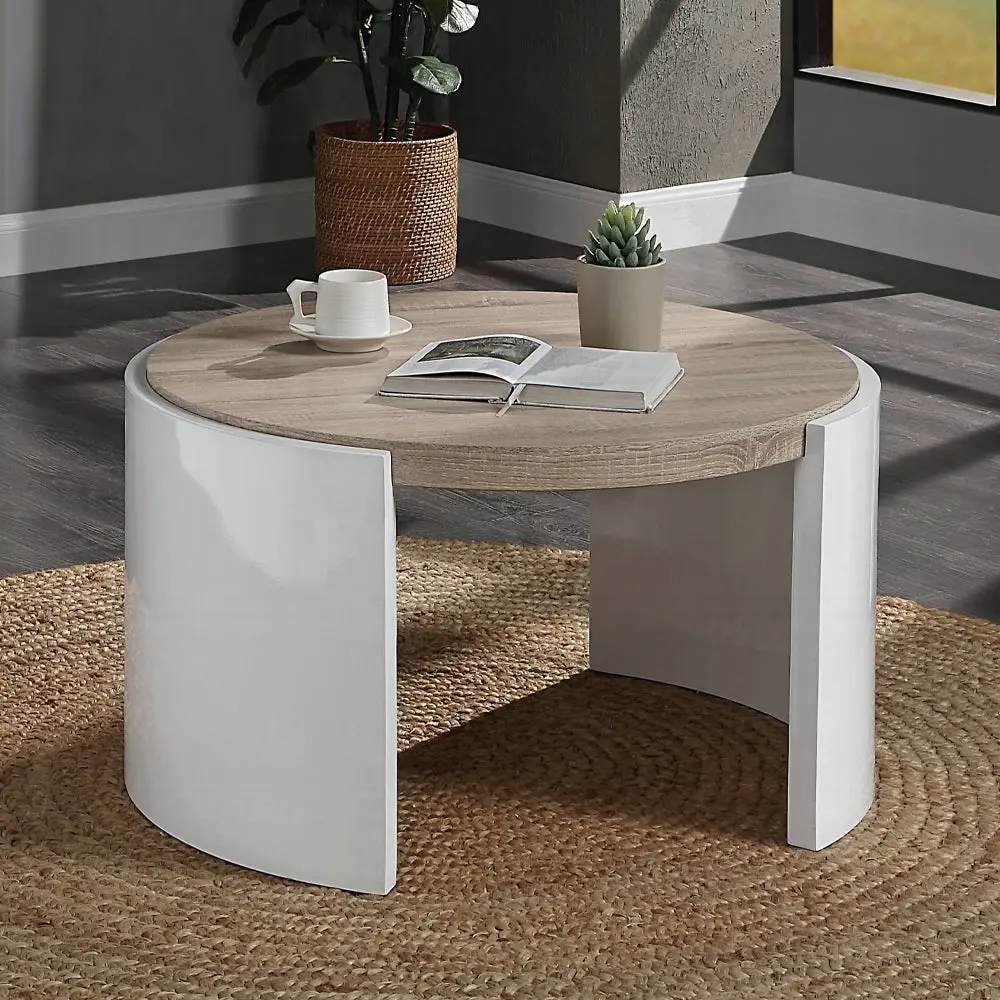 Oak and White High Gloss 1 Drawer Coffee Table Primary Living Space furniture max