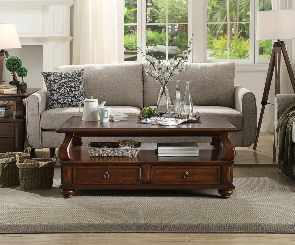 Walnut 4 Drawer Coffee Table 1 Shelf Living Room furniture max