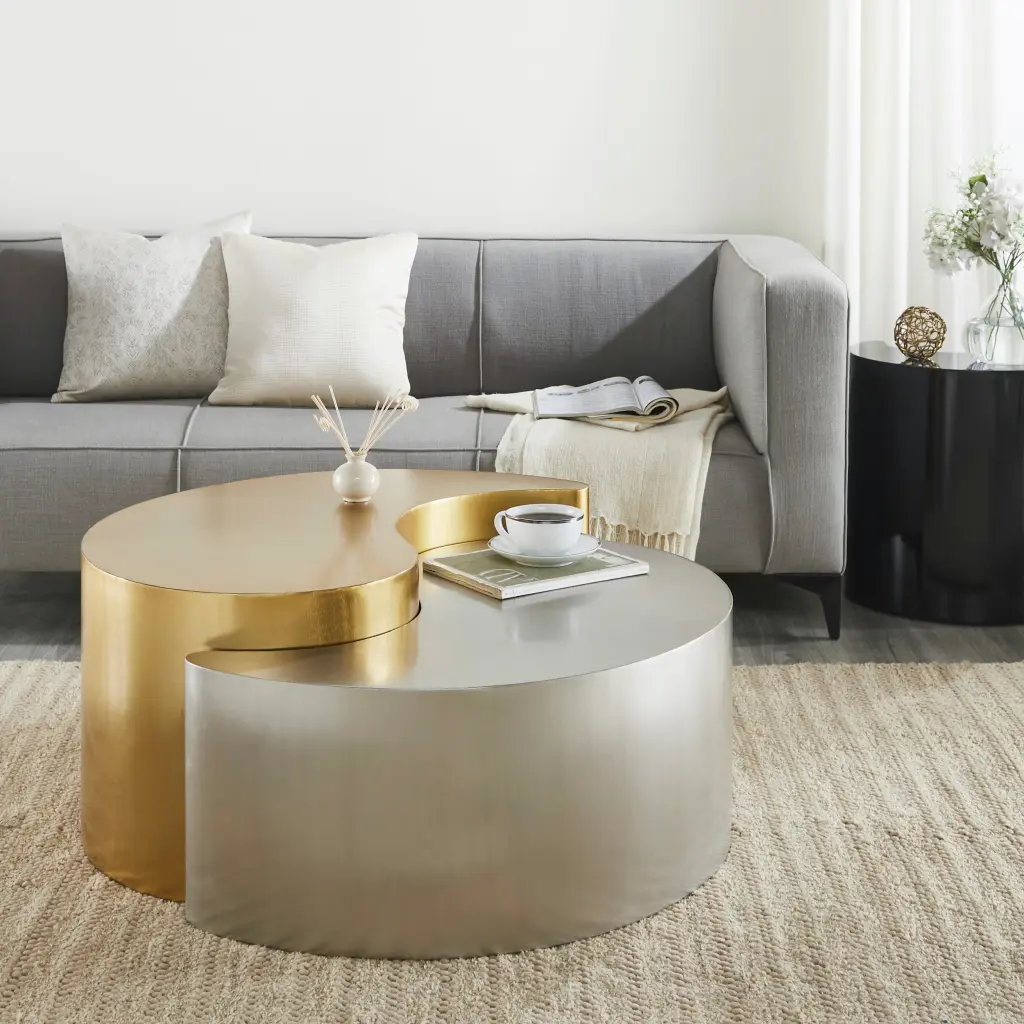 Ying Yang Modern Contemporary Style 2 Piece Coffee Table Iron Base galaxy home furnishings