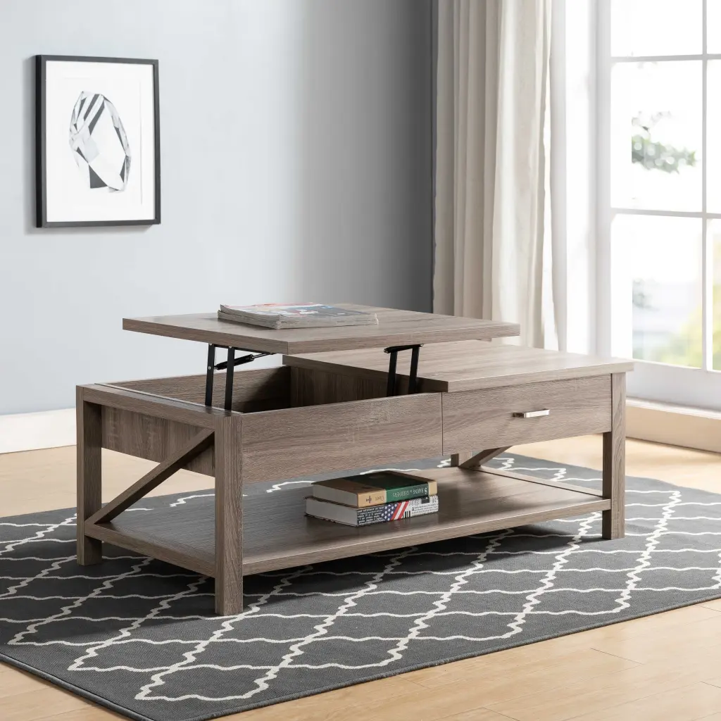 Modern Living Room Coffee Table Lift Top and Spacious Bottom Shelf id international- inc.