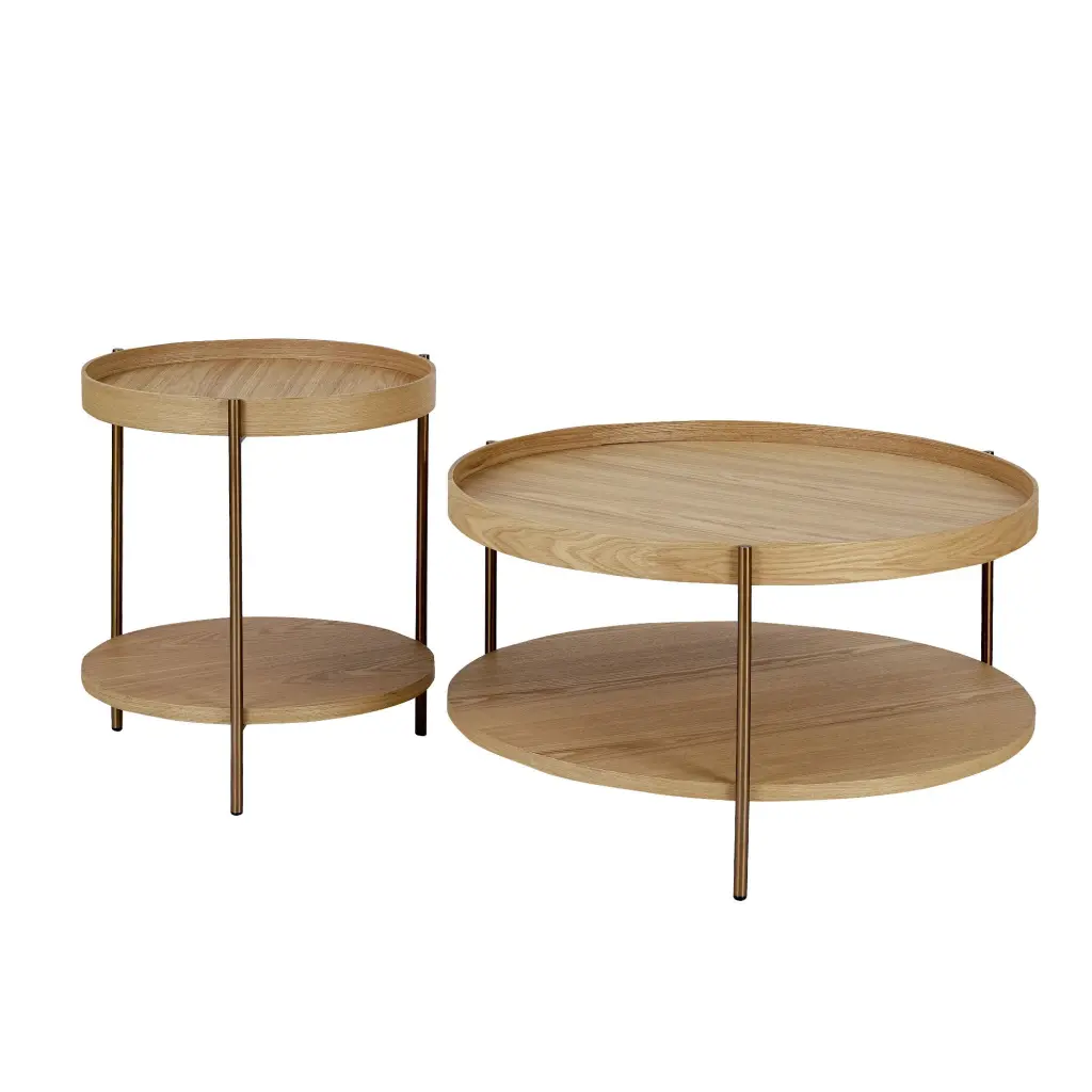 2 Piece Modern 2 Tier Round Coffee Table Set Living Room justone