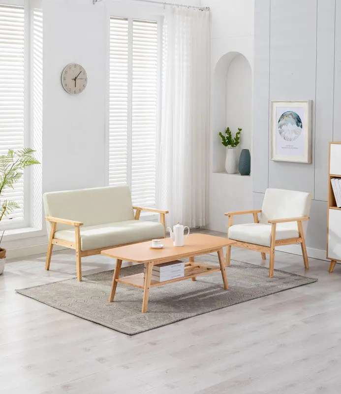 Bahamas Coffee Table and Beige Loveseat Chair Set Linen Upholstery lilola home