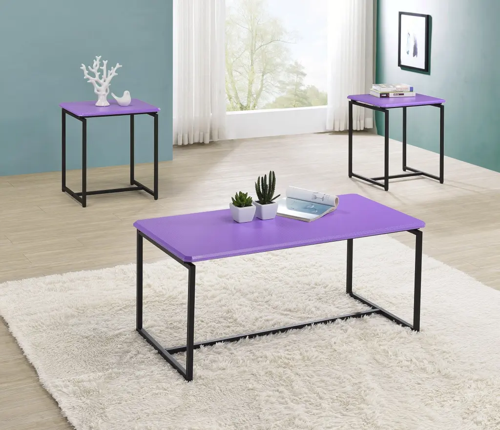 GT 3 Piece Violet Carbon Fiber Wrap Coffee Table and End Table Set lilola home