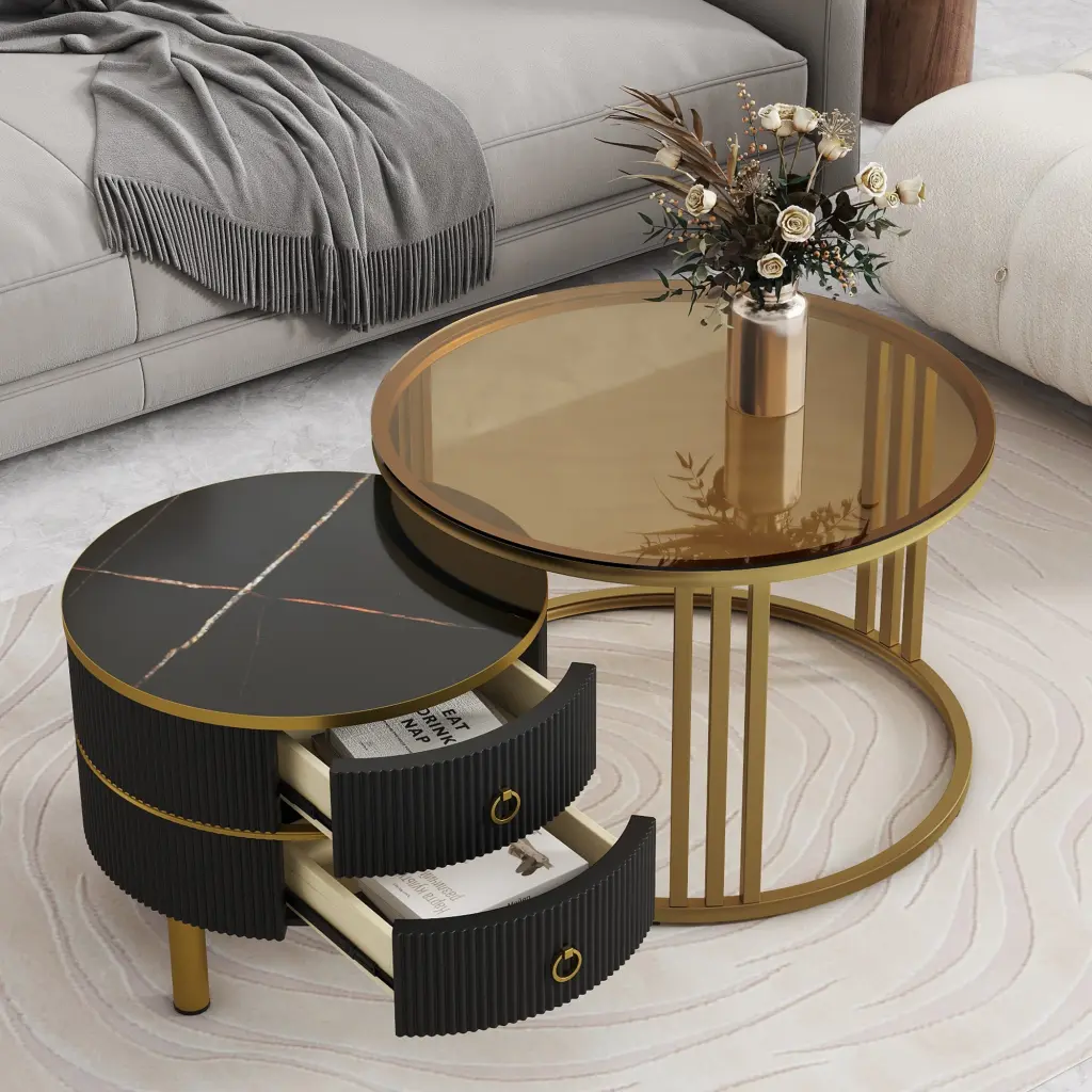 27.5 and 19.6 Stackable Coffee Table 2 Drawers Nesting Tables rnb