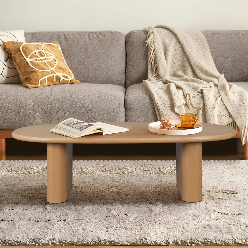 51 Inch Tapered Tabletop Coffee Table Natural Wood MDF rnb