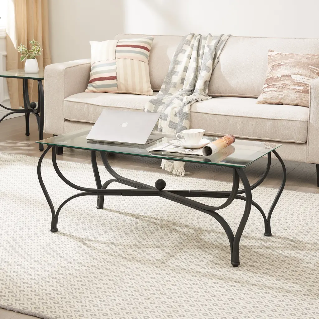 Tempered Glass Surface 3 Piece Coffee Table Set Rectangle Coffee Table Decor rnb