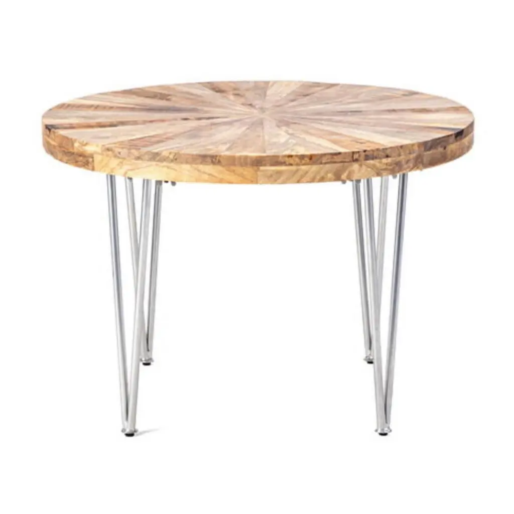 26 Inch Modern Coffee Table Mango Wood Top Iron Legs Silver Brown royal hampton