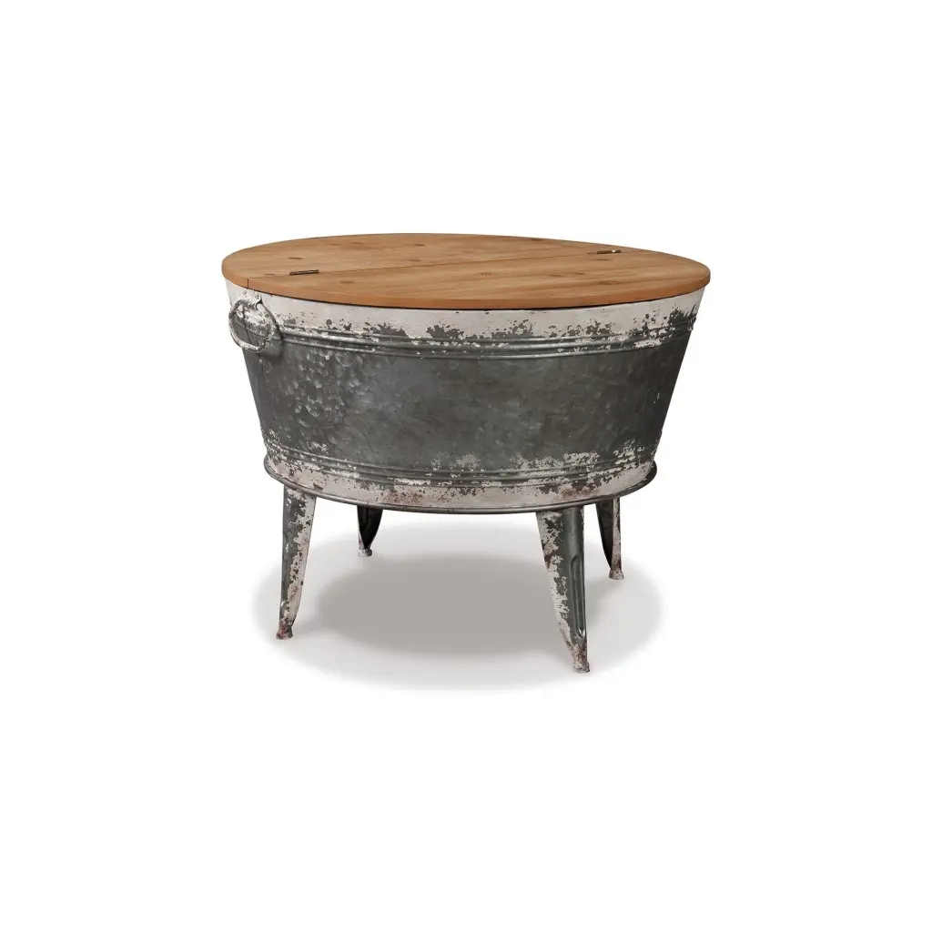 26 Inch Two Tone Storage Coffee Table - Brown Split Top Strong Metal Base royal hampton