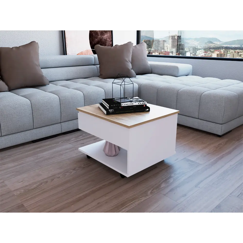 15 Inch H White Light Oak Coffee Table 4 Brake Wheels Lifting Top Adjustable rta mubles colombia