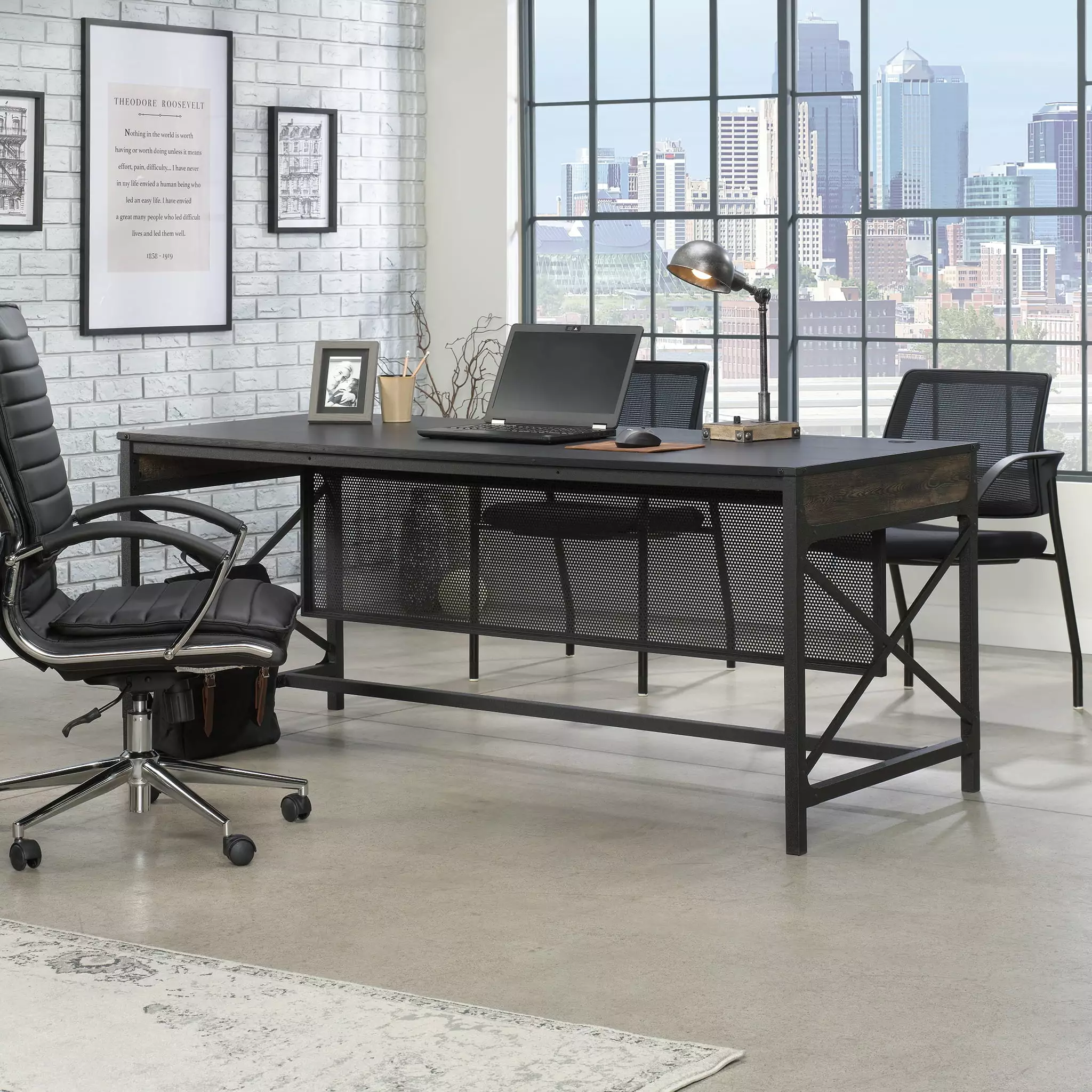Worksense Sauder Foundry Road 72 x 30 Carbon Oak Office Desk