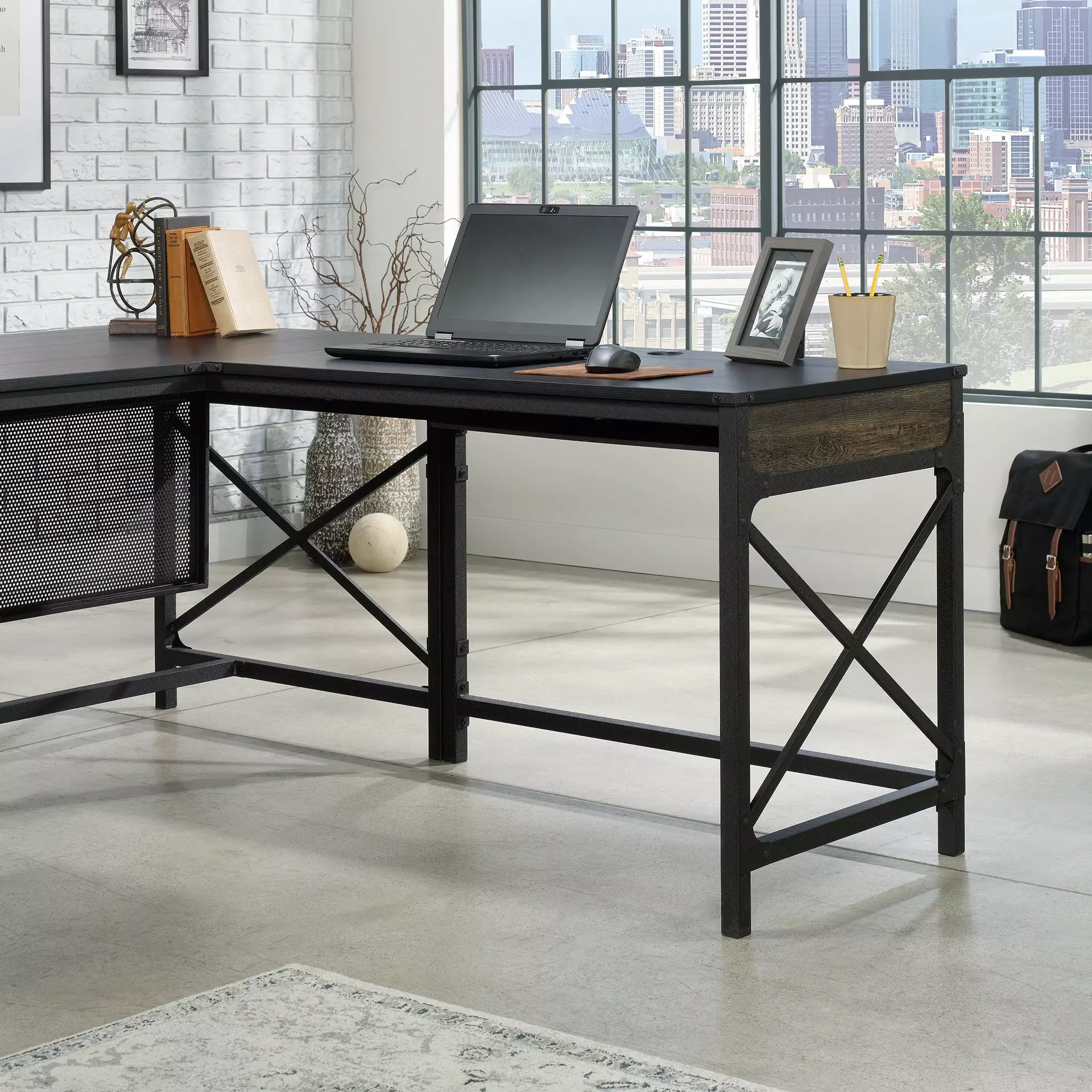 Worksense Sauder Foundry Road 42 Commercial Desk Return Carbon Oak Finish Office Furniture