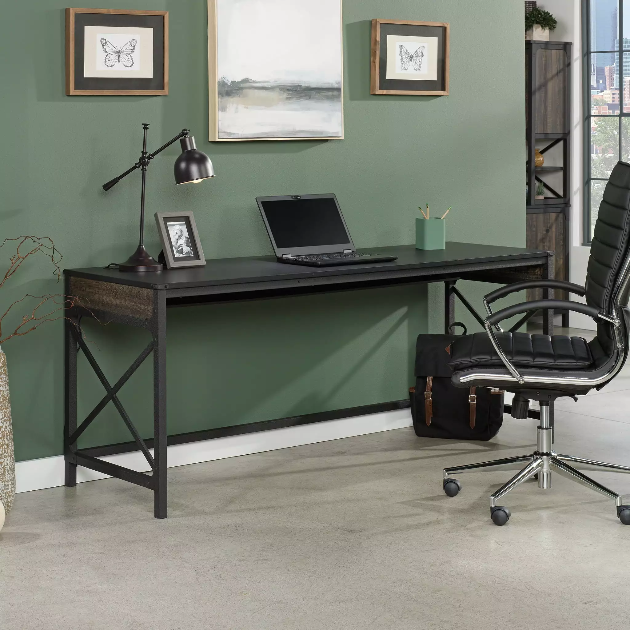 Worksense Sauder Foundry Road 72 x 24 Commercial Office Desk Carbon Oak Finish