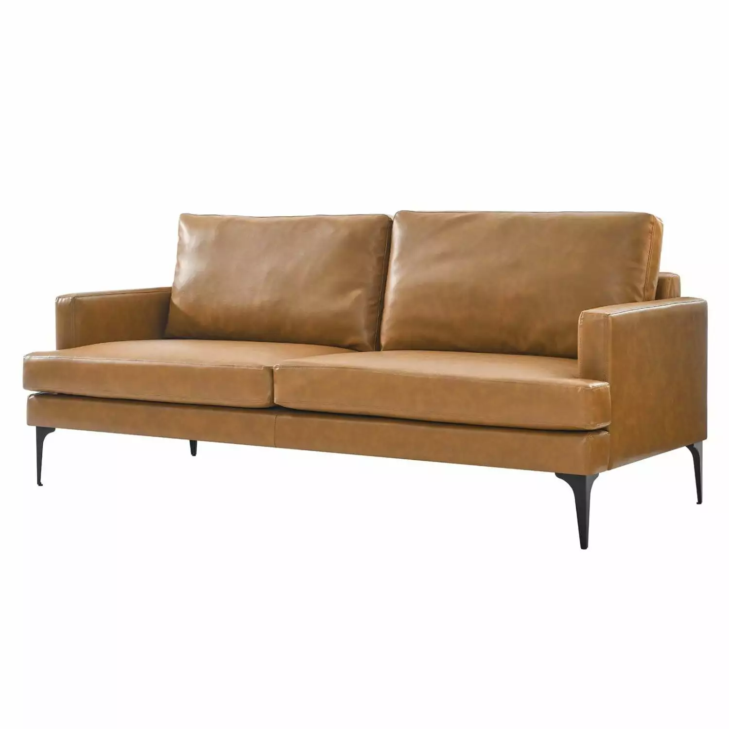 Tan Vegan Leather Sofa Couch Living Kitchen Cafe Bistro Hospitality Mod