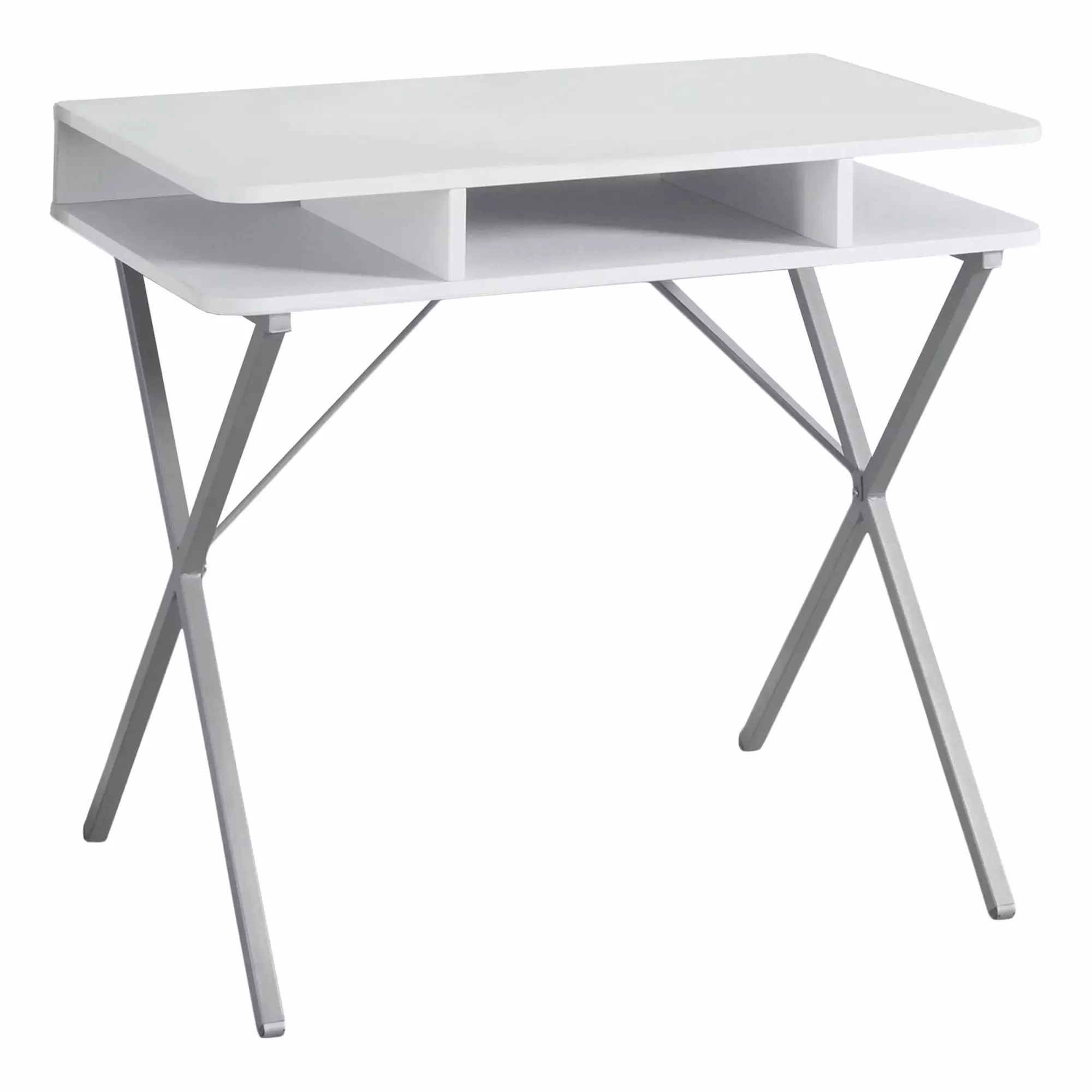 HomeRoots 29.75 Inch White MDF and Silver Metal Computer Desk Small Spaces