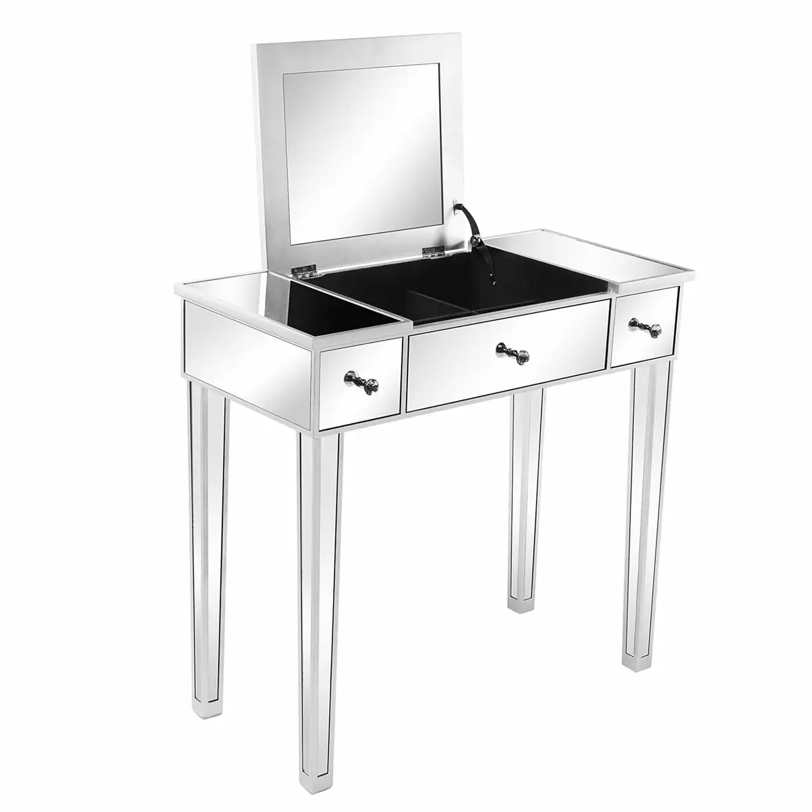 80x38x76cm MDF Computer Desk Mirror Surface - Flip Top Silver Modern Workstation Small Spaces KAAYEE