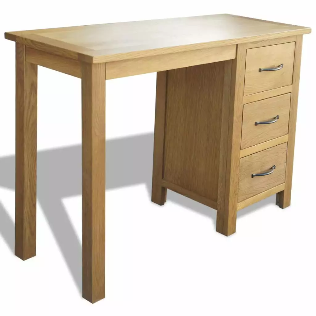 vidaXL Desk 3 Drawers Solid Oak Wood 41.7x15.7x29.5 Compact Office Desk