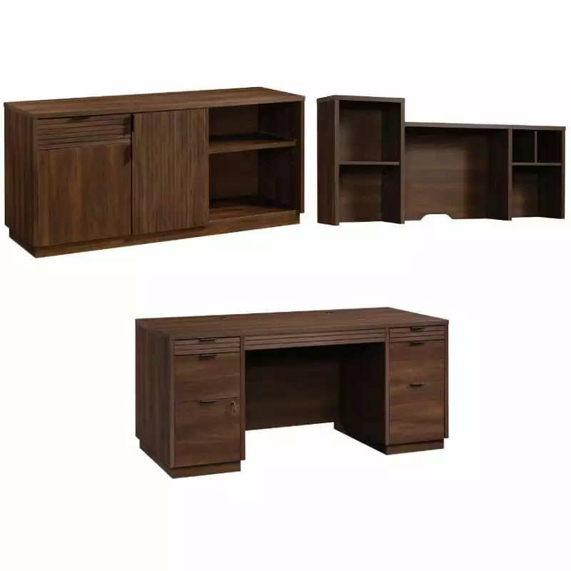 Home Square 3-Piece Executive Desk Set Hutch and Office Credenza