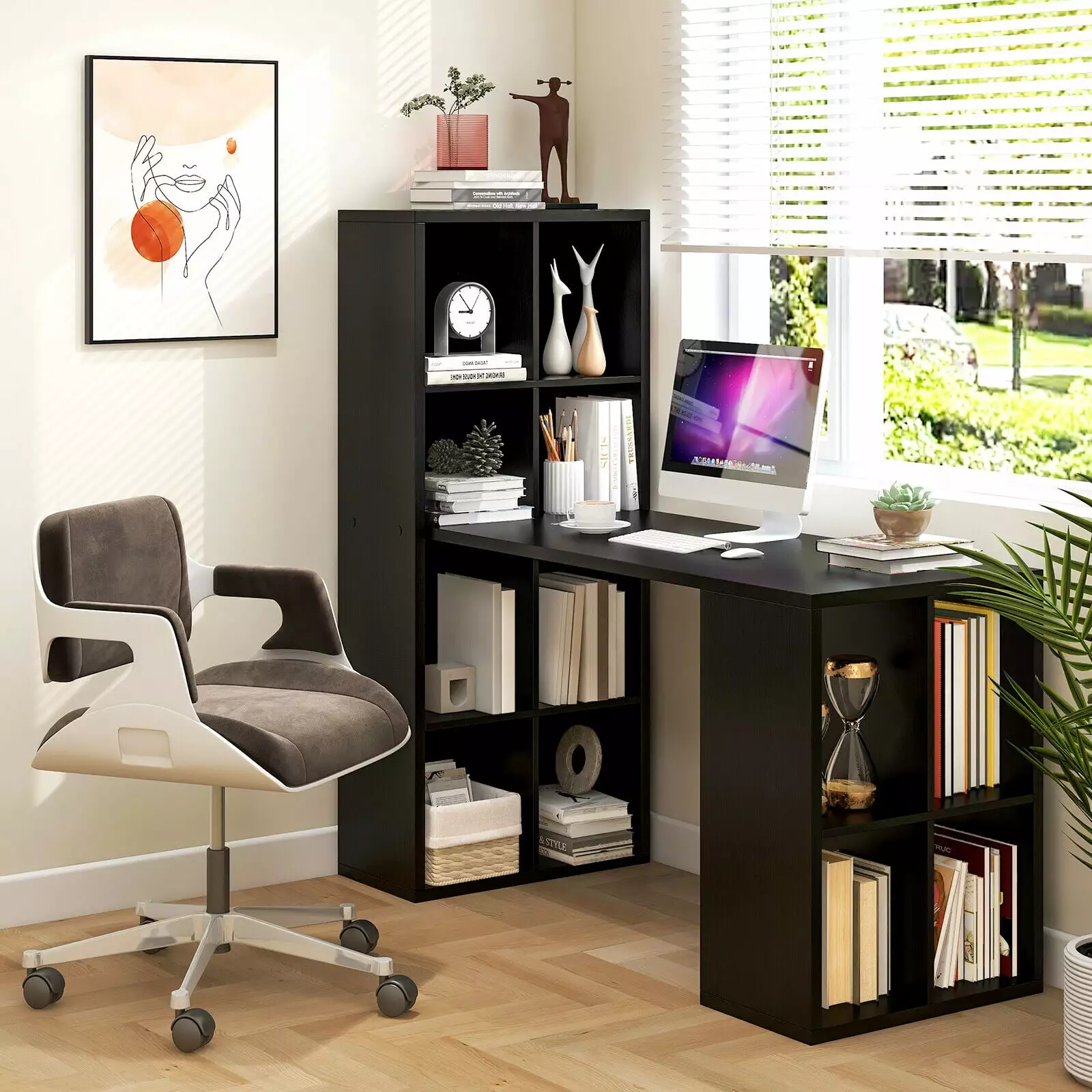 FONIRRA Home Office Computer Desk Bookshelf 12 Cubes Storage Shelves Space Saving Design