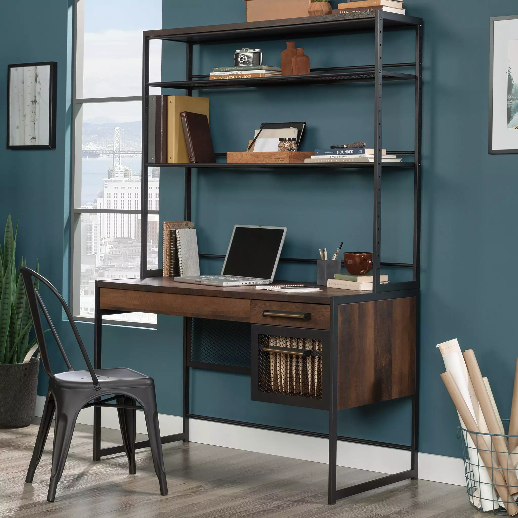 Sauder Briarbrook Computer Desk Hutch Barrel Oak Finish - Traditional Style