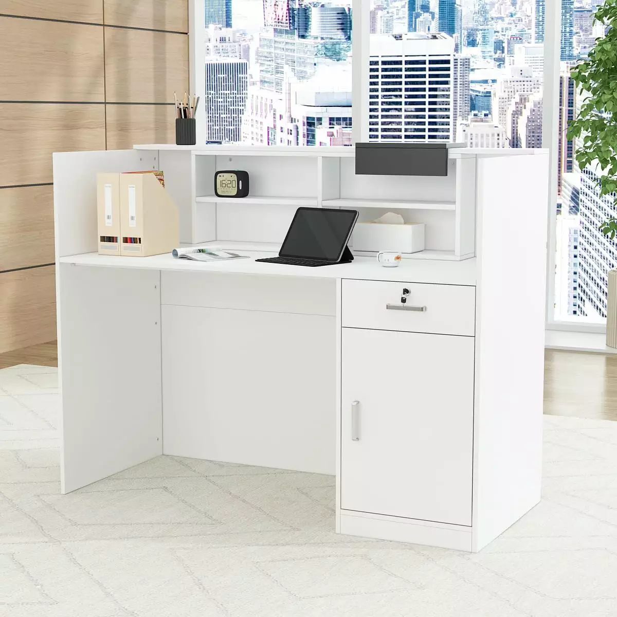 FUFU&GAGA Multipurpose Home Office Computer Writing Desk Drawer and Cabinet White/Black FUFU & GAGA