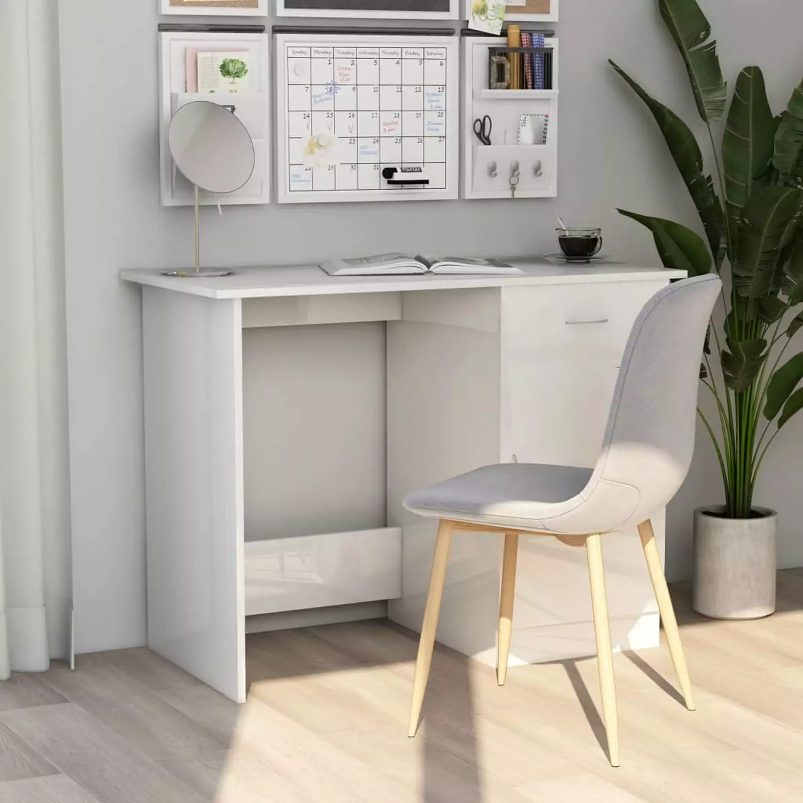 Aibecy High Gloss White Engineered Wood Desk 39.4 x 19.7 x 29.9 Inches