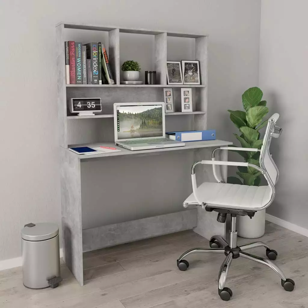 Anself Computer Desk Multi-Tier Storage Shelves Bookshelf Chipboard Workstation Writing Desk